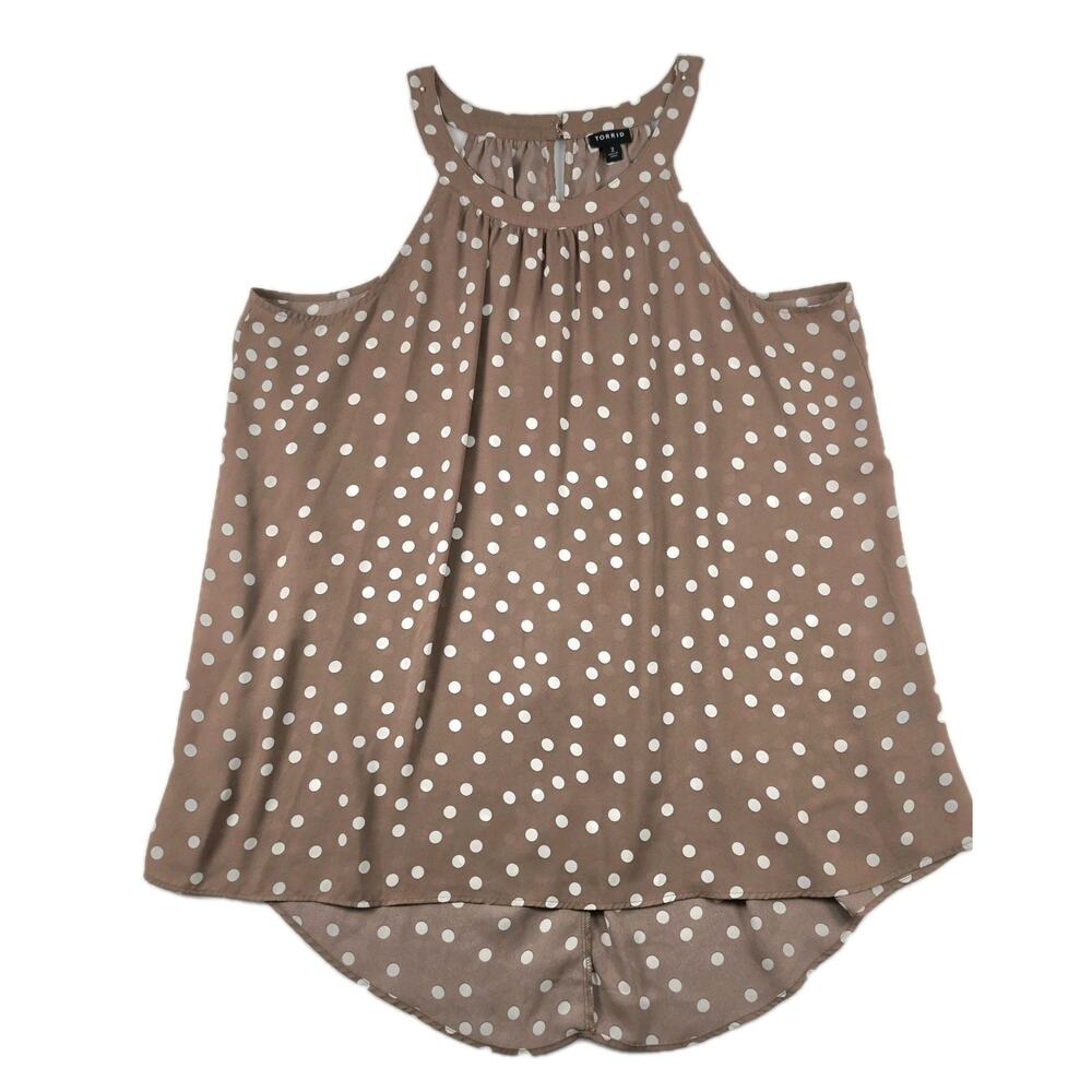 Torrid Georgette High Neck Tank Top Size 2X Brown And White Polka Dot
